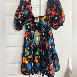 FARM Rio Black Multicolor Zodiac Dress